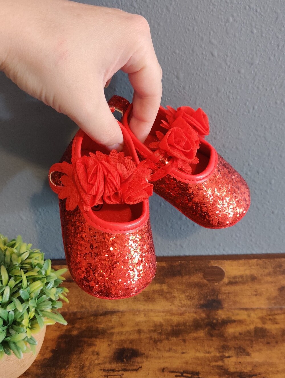 Myggpp Size 3 Baby Shoes Red Sparkle Girls Slip On Infant Toddler Glitter Xmas
